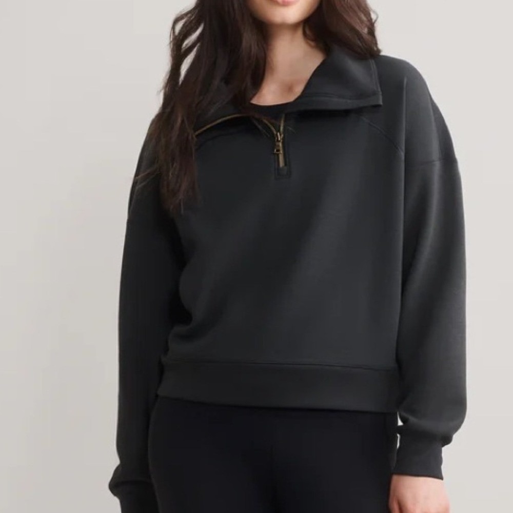 Rhone Dreamglow 1/2 Zip Pullover Size L Washed Black Crop Athleisure Lounge